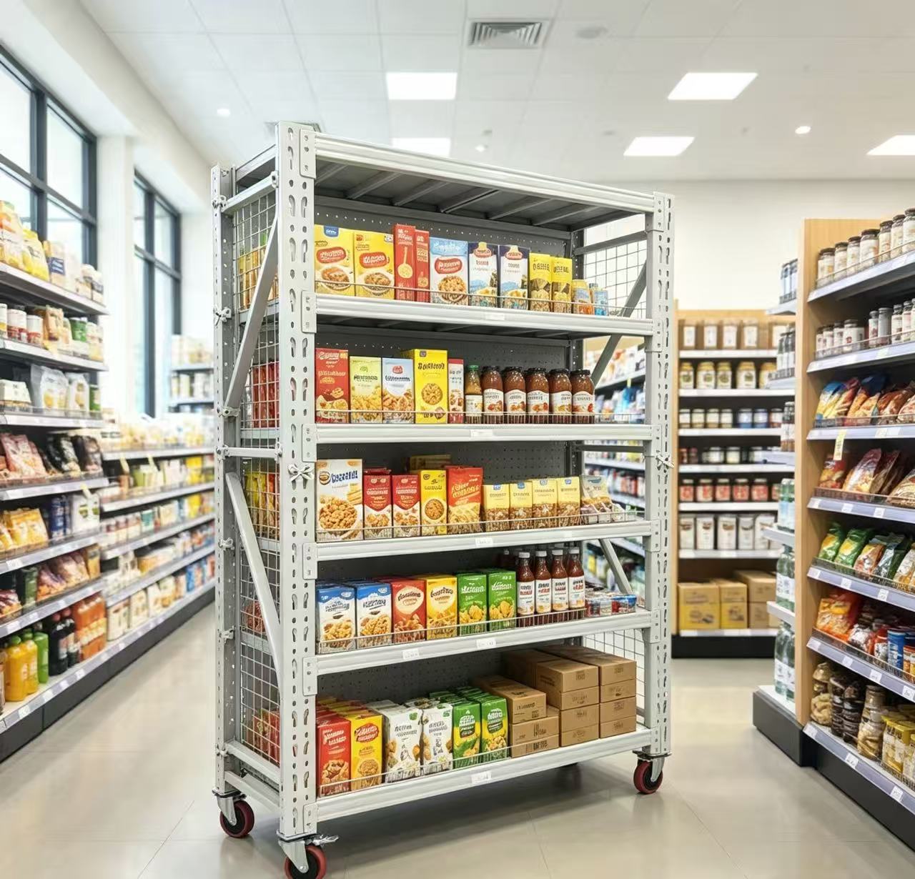 4-Tier Rolling Supermarket Storage Rack | 200 lbs / 400 lbs / 600 lbs Load Options Meta Search Description