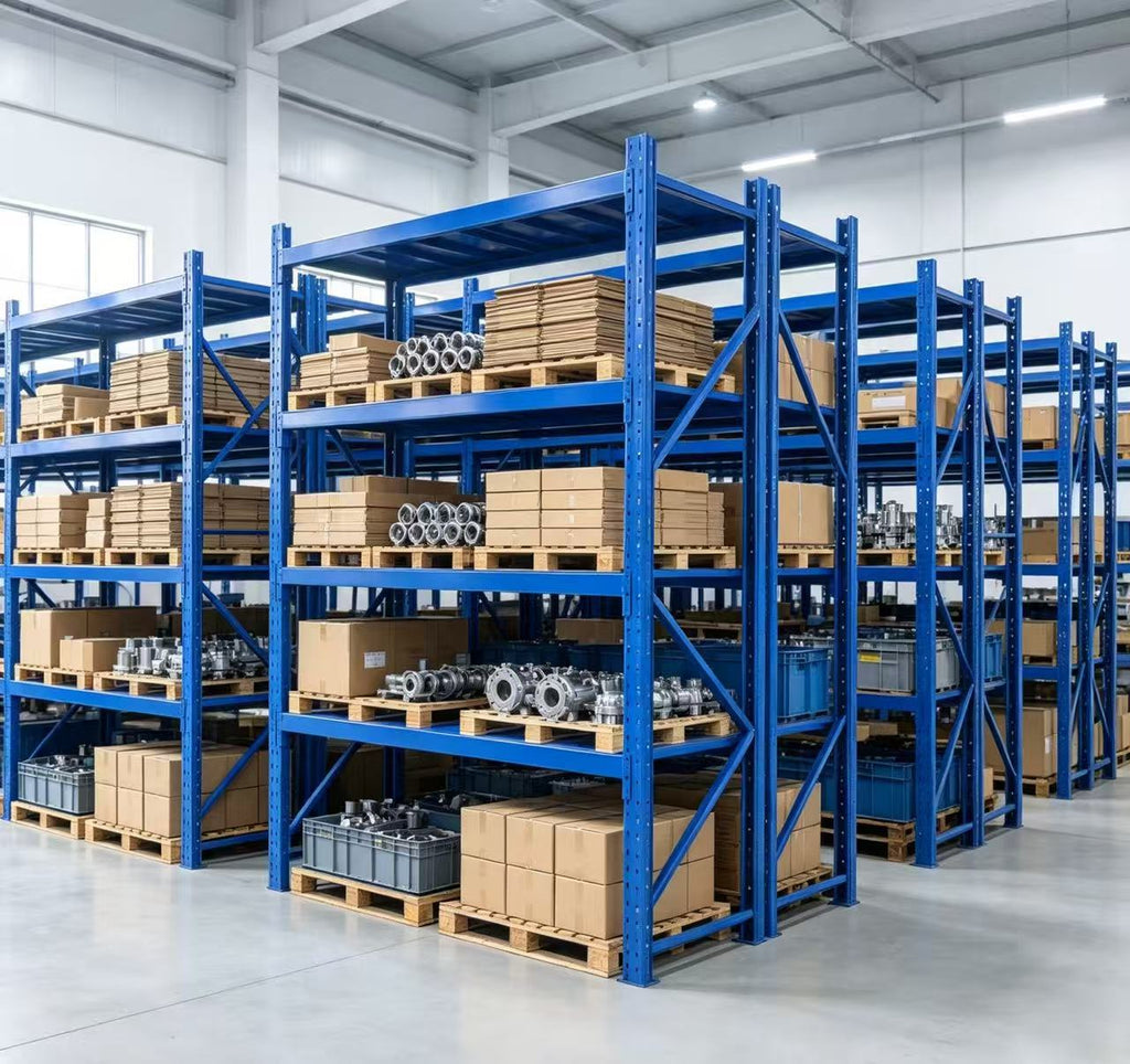 4-Tier Assembled Metal Warehouse Storage Rack | Customizable Color Boltless Industrial Shelving