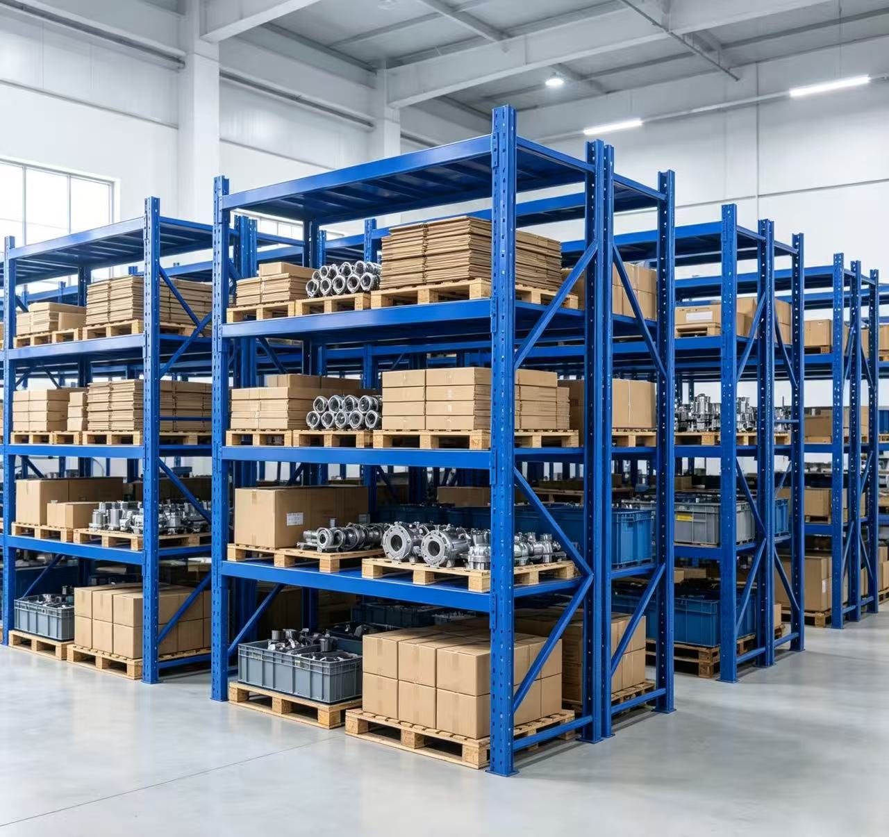 4-Tier Assembled Metal Warehouse Storage Rack | Customizable Color Boltless Industrial Shelving