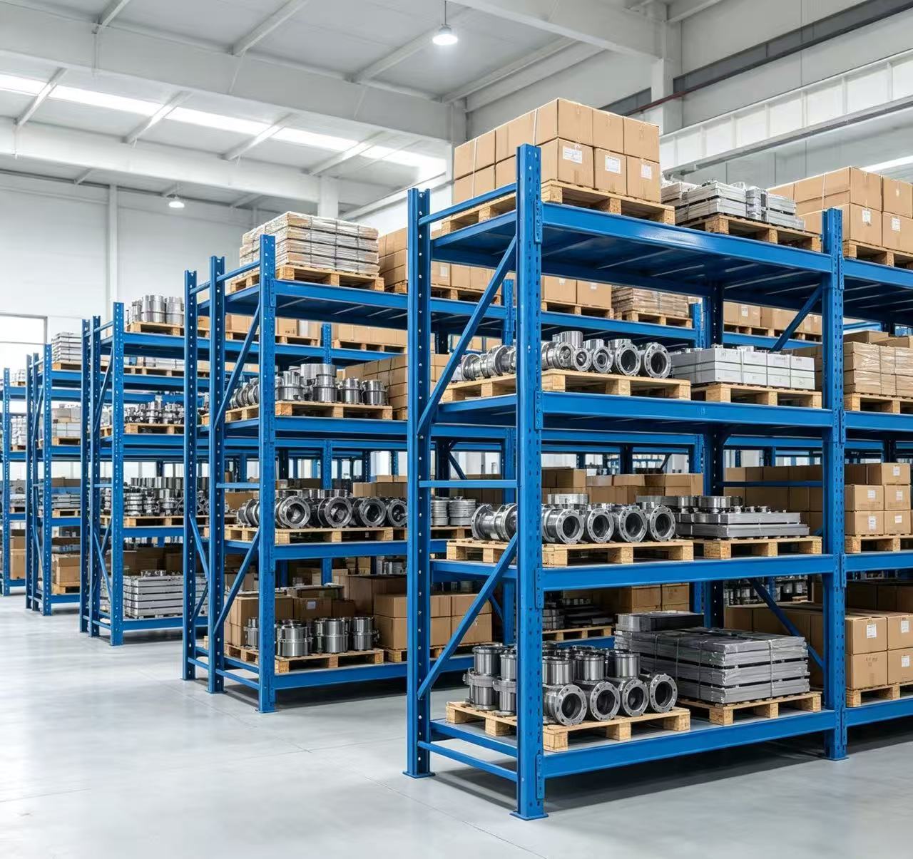 4-Tier Assembled Metal Warehouse Storage Rack | Customizable Color Boltless Industrial Shelving
