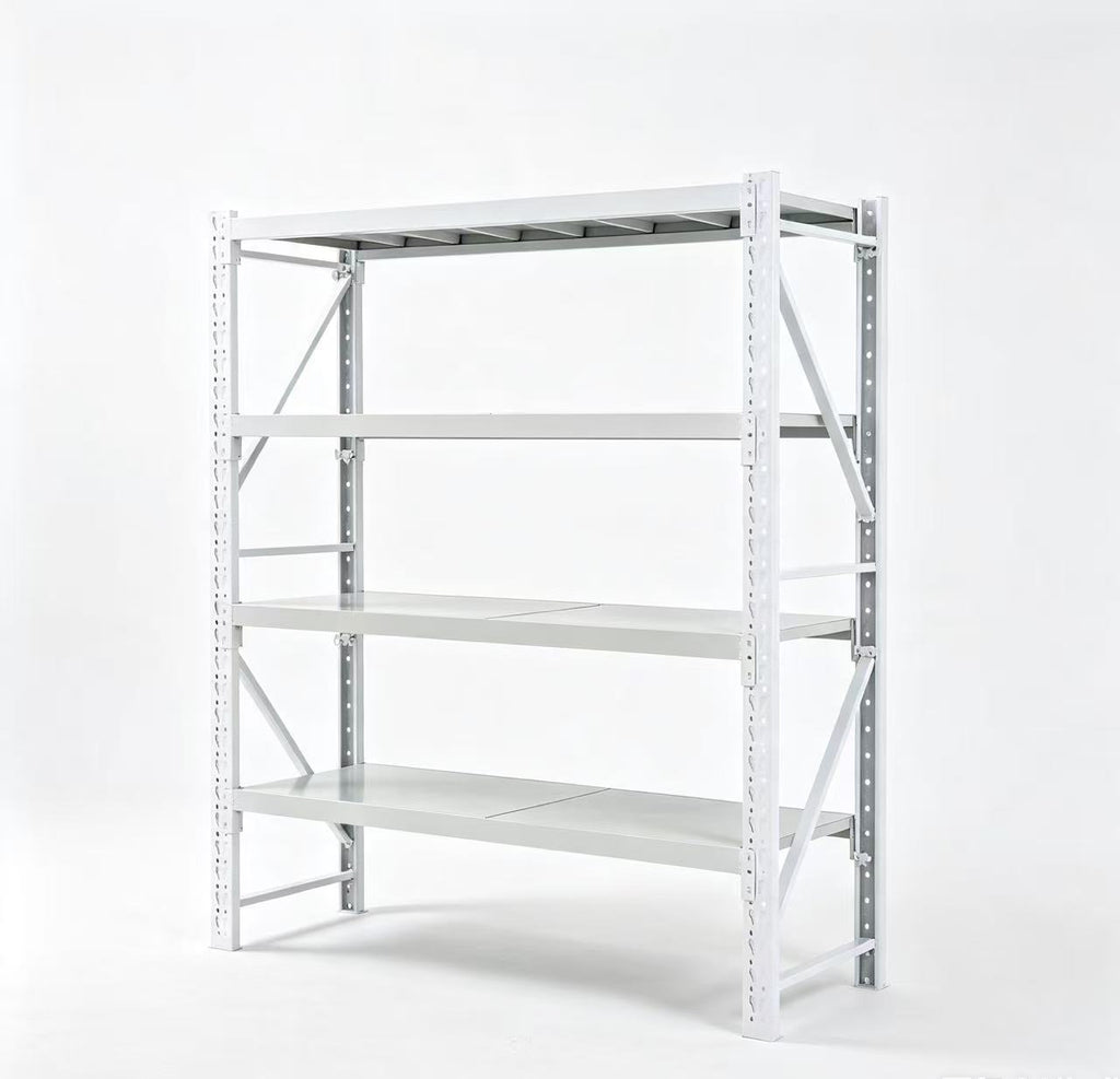 4-Tier White Slot Hole Storage Rack | Splicable Self-Assembly Metal Shelving