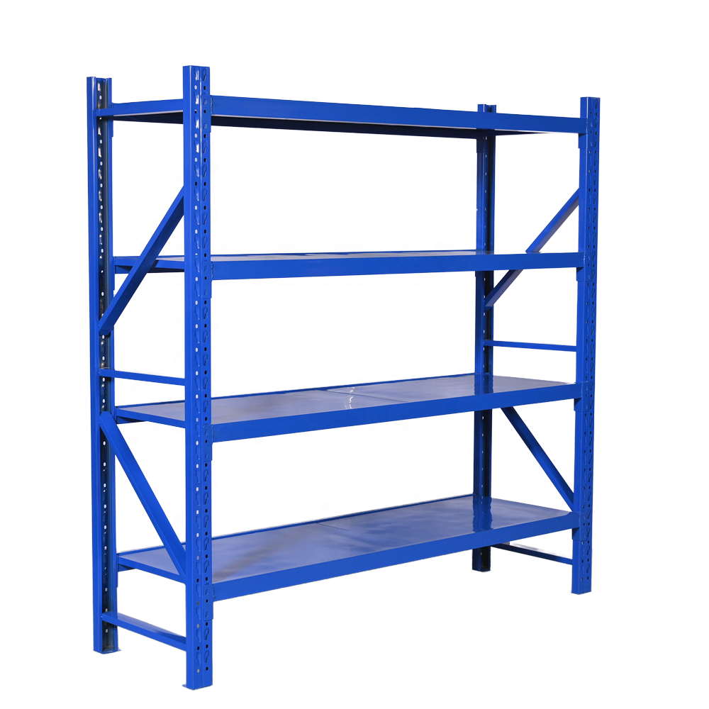 Blue 4-Tier Butterfly Hole Metal Storage Rack | Adjustable Assembled Warehouse Shelving