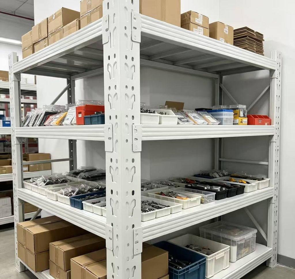 4-Tier White Slot Hole Storage Rack | Splicable Self-Assembly Metal Shelving
